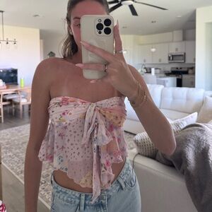 Floral Pink Strapless Top